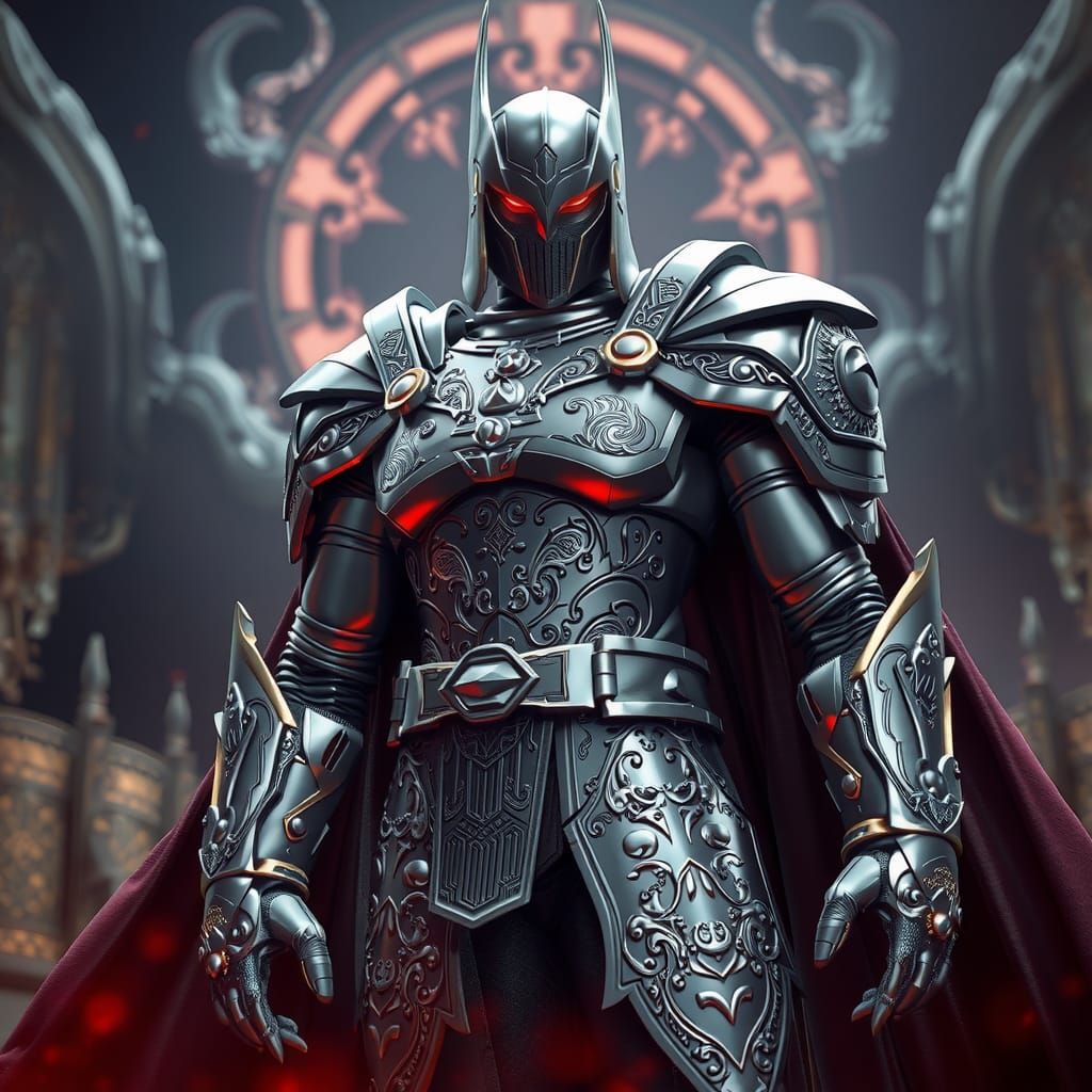 Armored Figure in Mystical Setting: Anime-Inspired 3D Render...