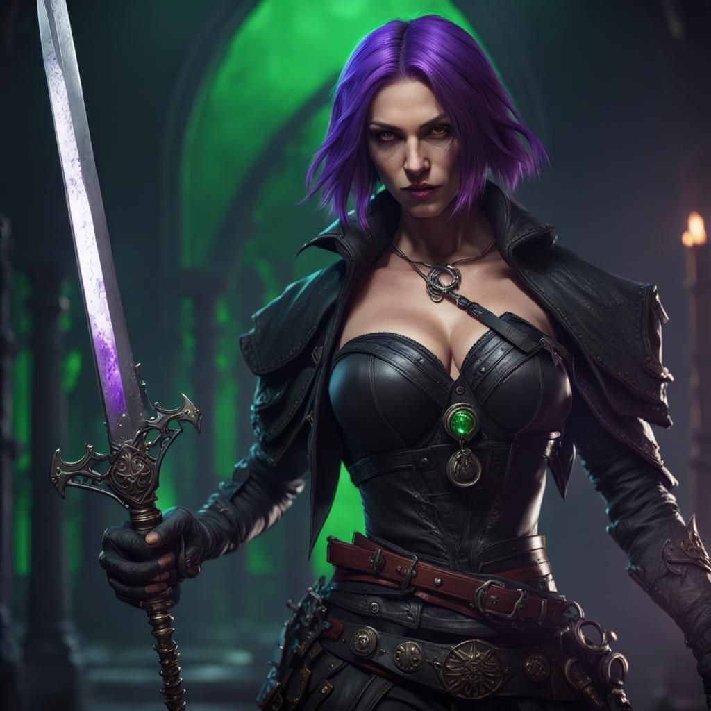Alluring Female Assassin with Daggers in Dark Fantasy Style