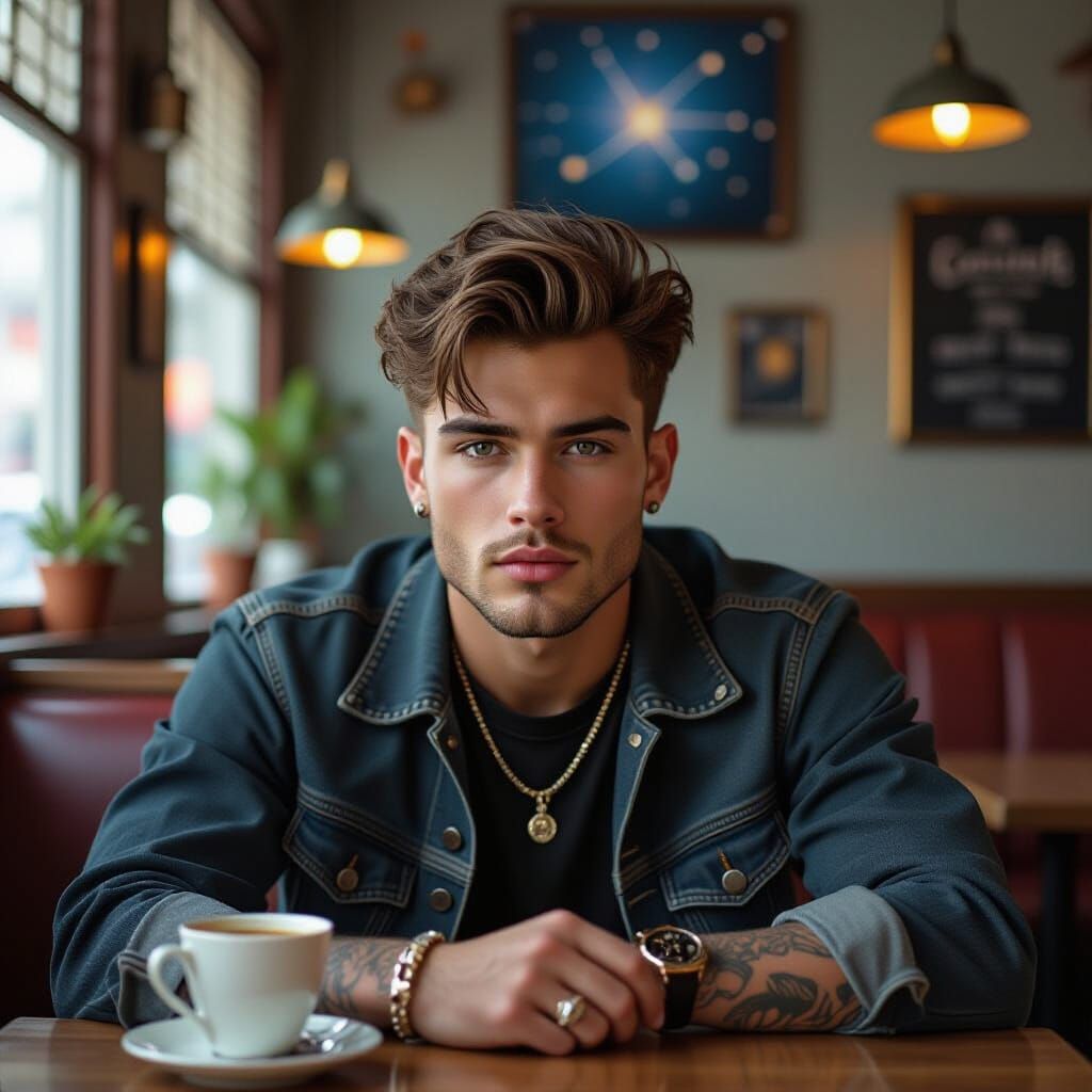 Grunge Guy with Plump Lips in Cosmic Cafe