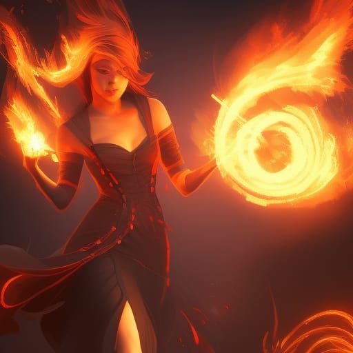 Detailed Fire Witch Art Nouveau Digital Illustration