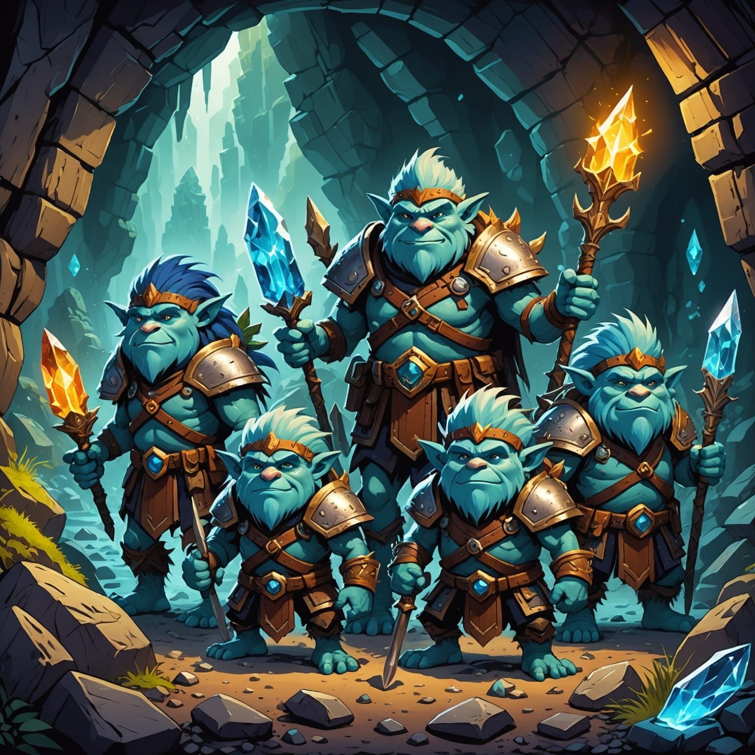 Trolls Guarding Crystal Cave: Fantasy Concept Art