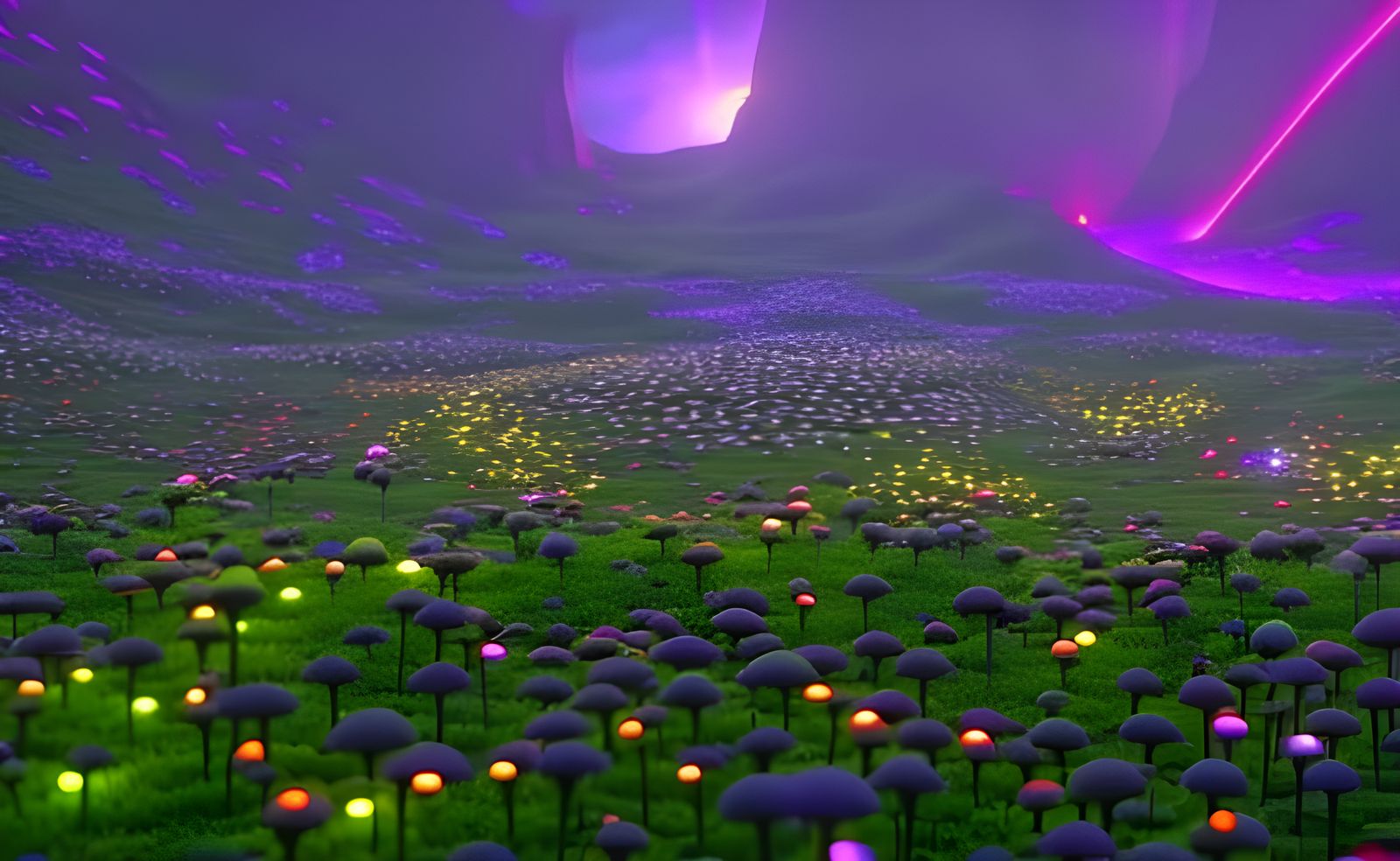 Iridescent Glowing Maze of Twisted Shrooms