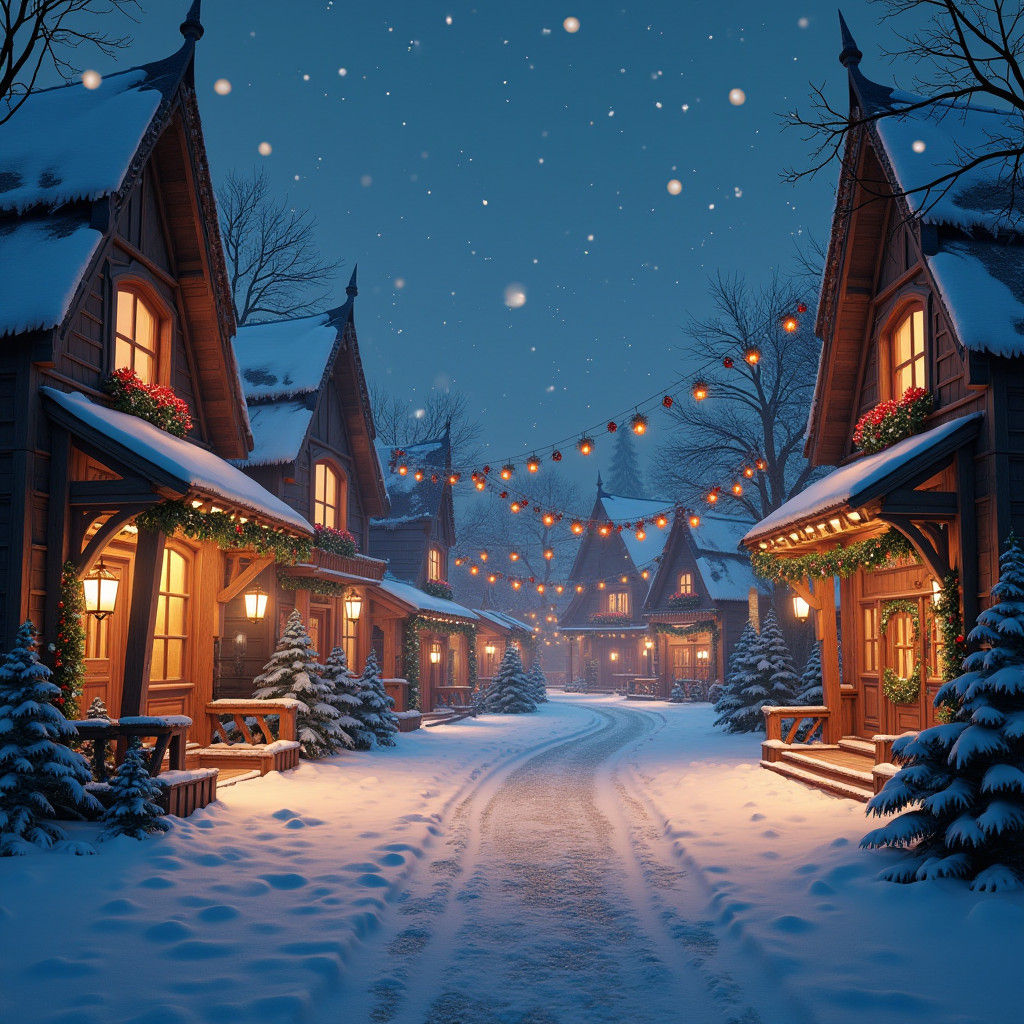 Christmas Eve in Snowy Village Square
