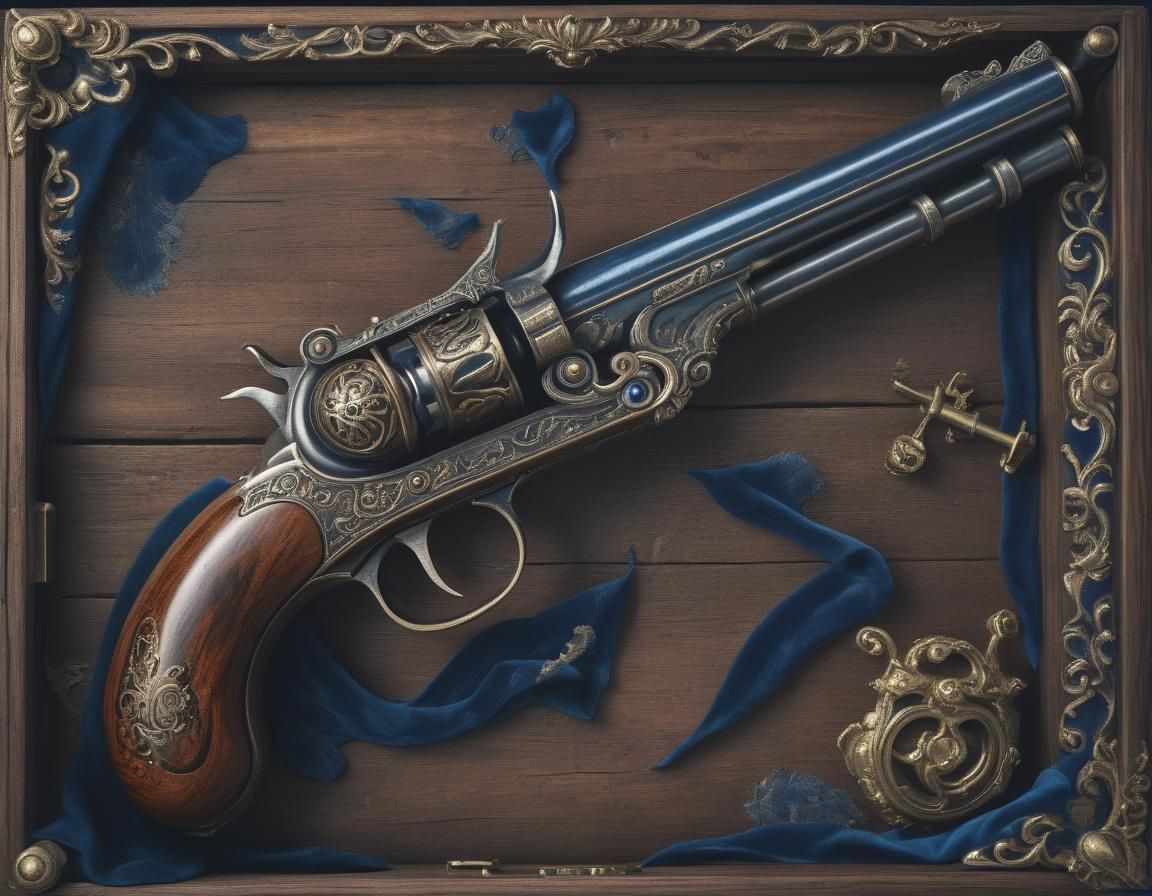 Ornate Flintlock Pistol in Velvet-Lined Case
