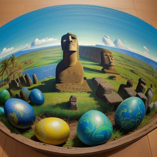 Easter Island Easter Eggs in Vibrant Gouache Impressionism