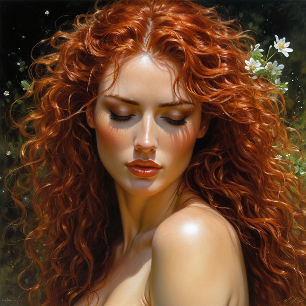 Radiant Irish Woman with Red Hair, Oil Painting