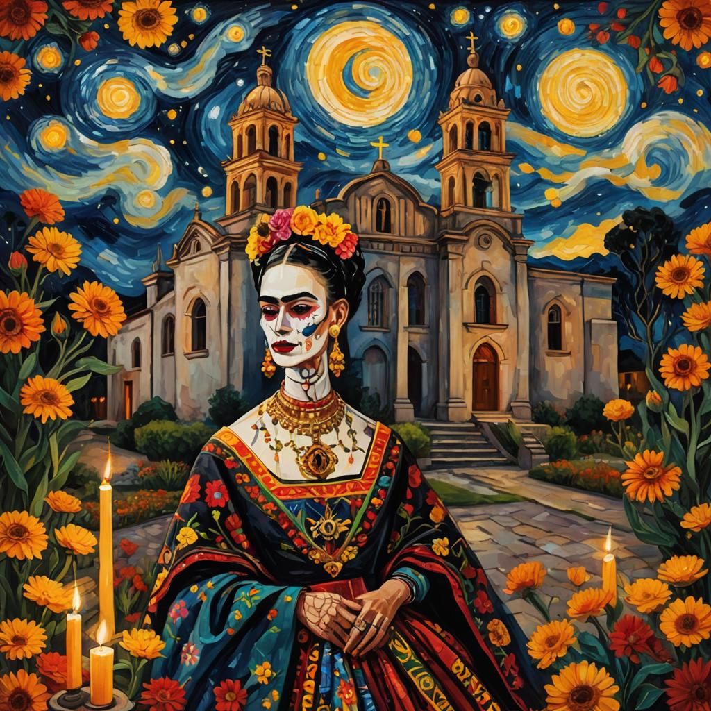 Catrina in Starry Night: Day of the Dead Art