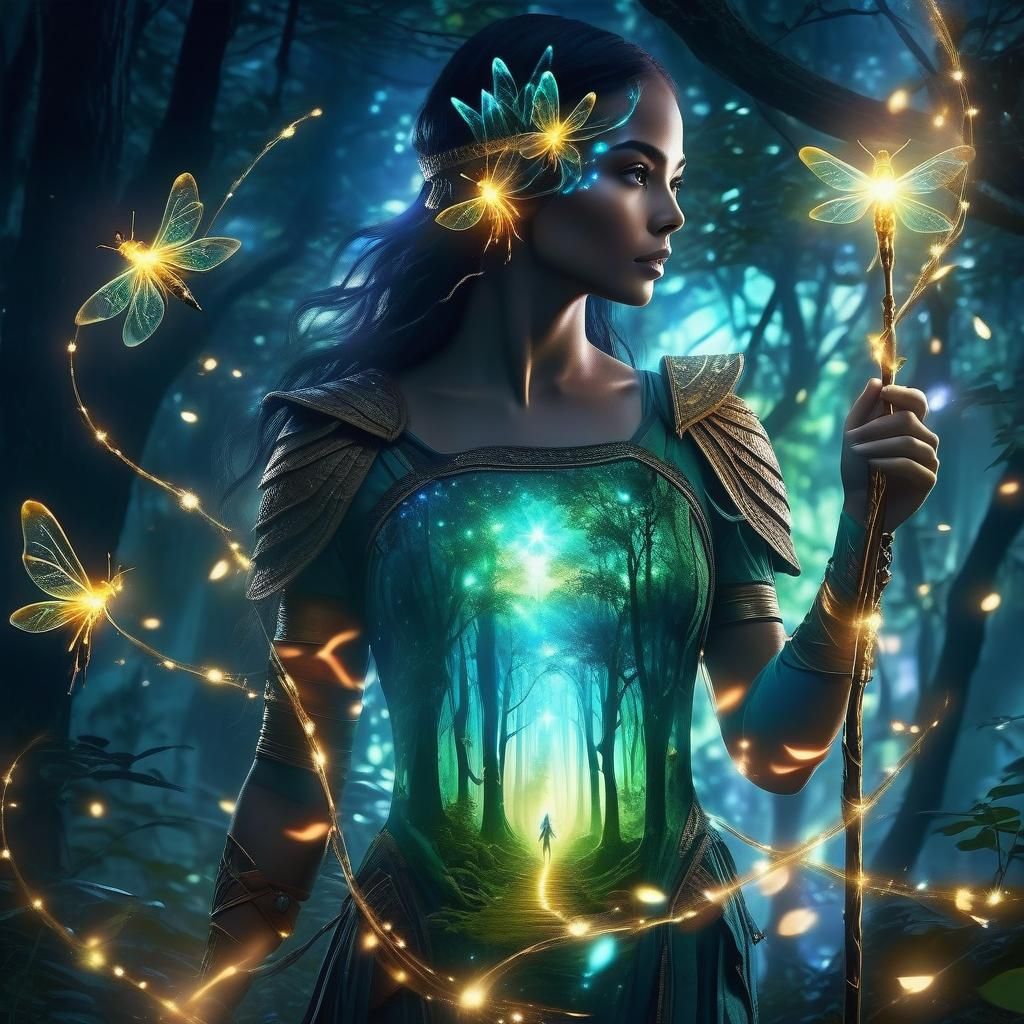 Enchantress in Double Exposure Magical Woods