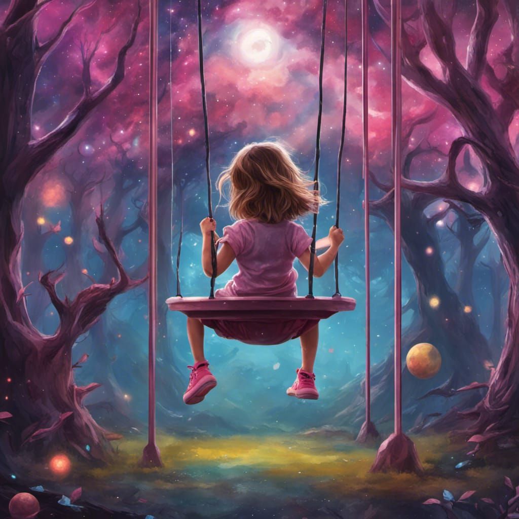 Galactic Forest: Girl on a Swingset