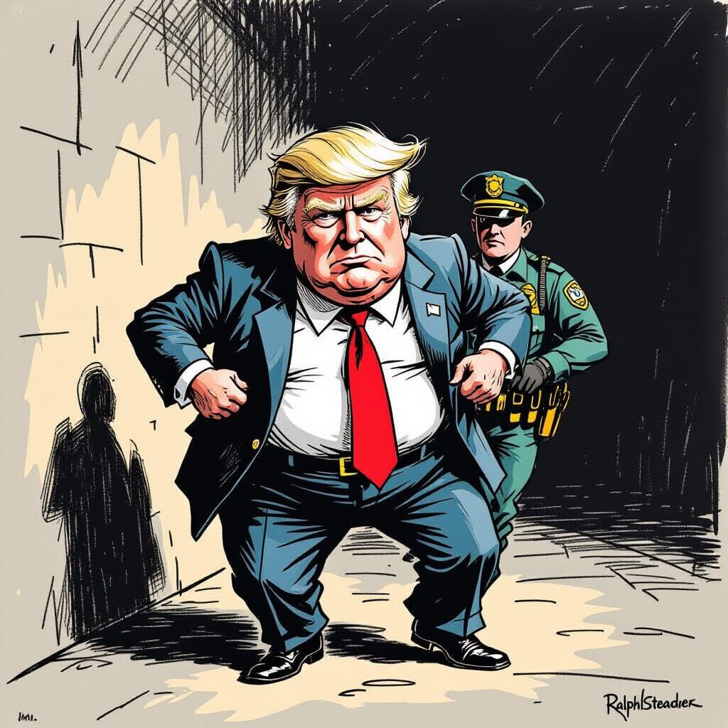 Political Caricature of Trump Arrested by ICE Agent