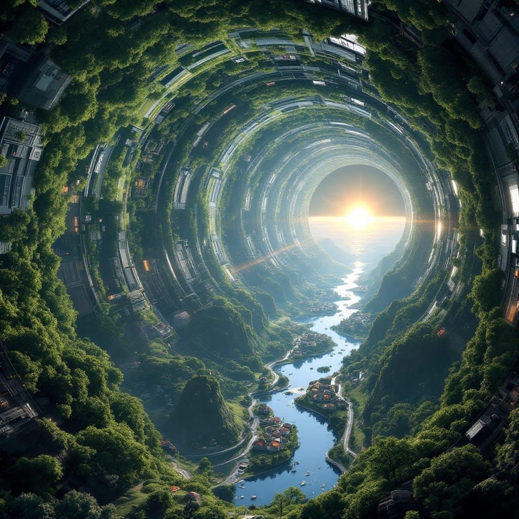 Surreal Orbital Colony in Blissful Harmony