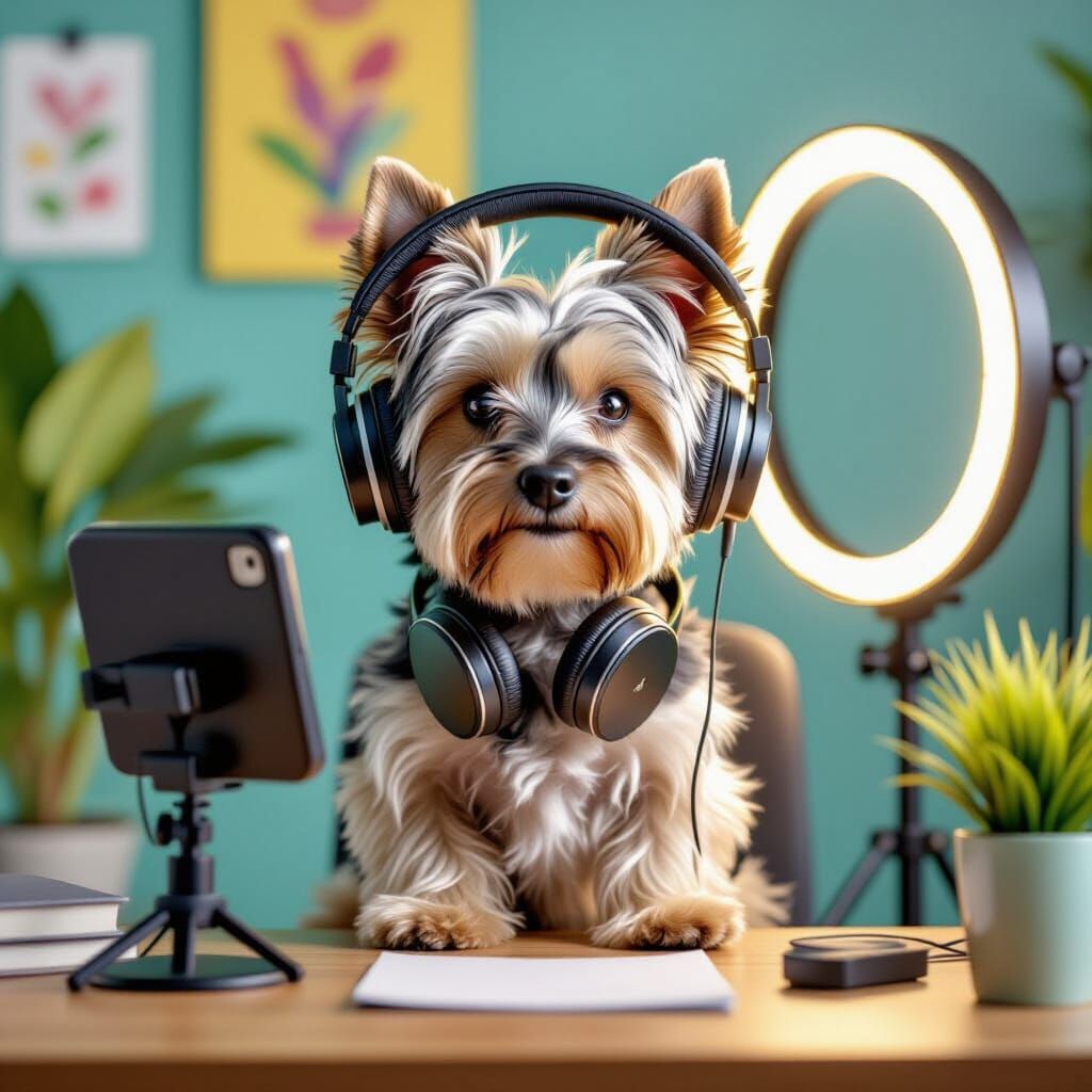 Gen Z Scottish Terrier Vlogging, Photorealistic Digital Art