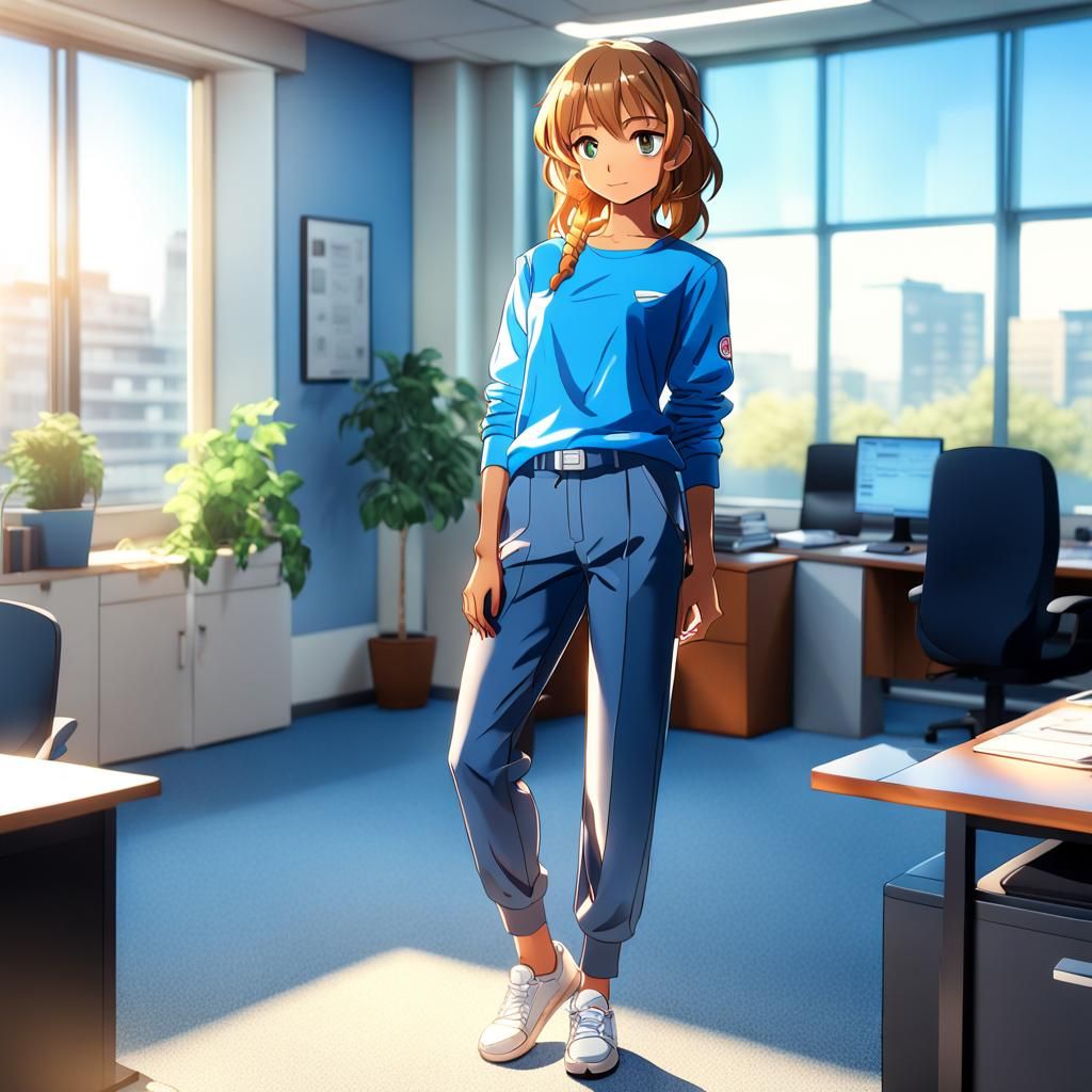 Anime Woman in French Blue Trousers