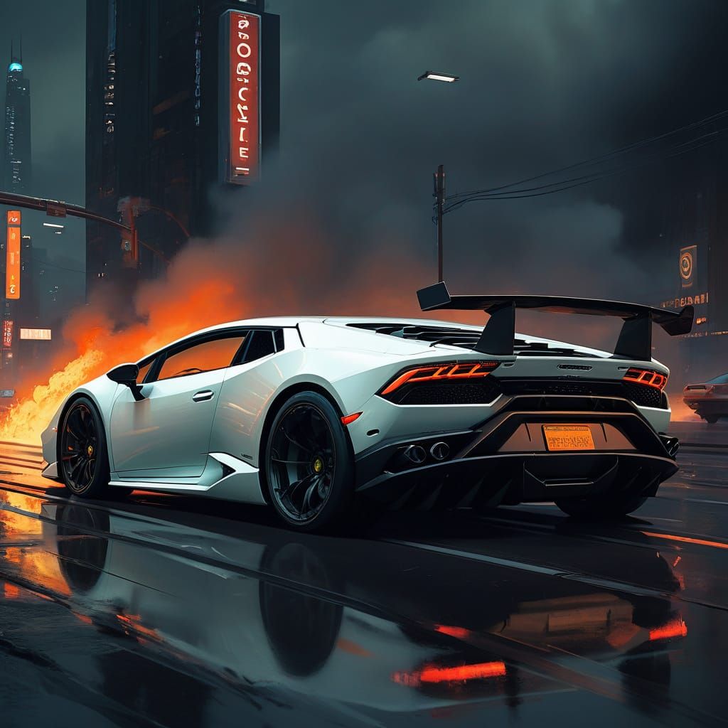Futuristic Lamborghini Huracan Blazes Through the Sunset