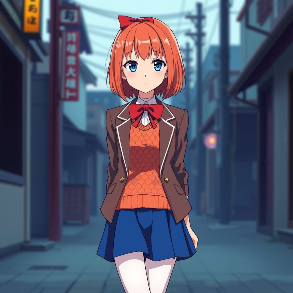 Vibrant Japanese Schoolgirl in Colorful Outfit