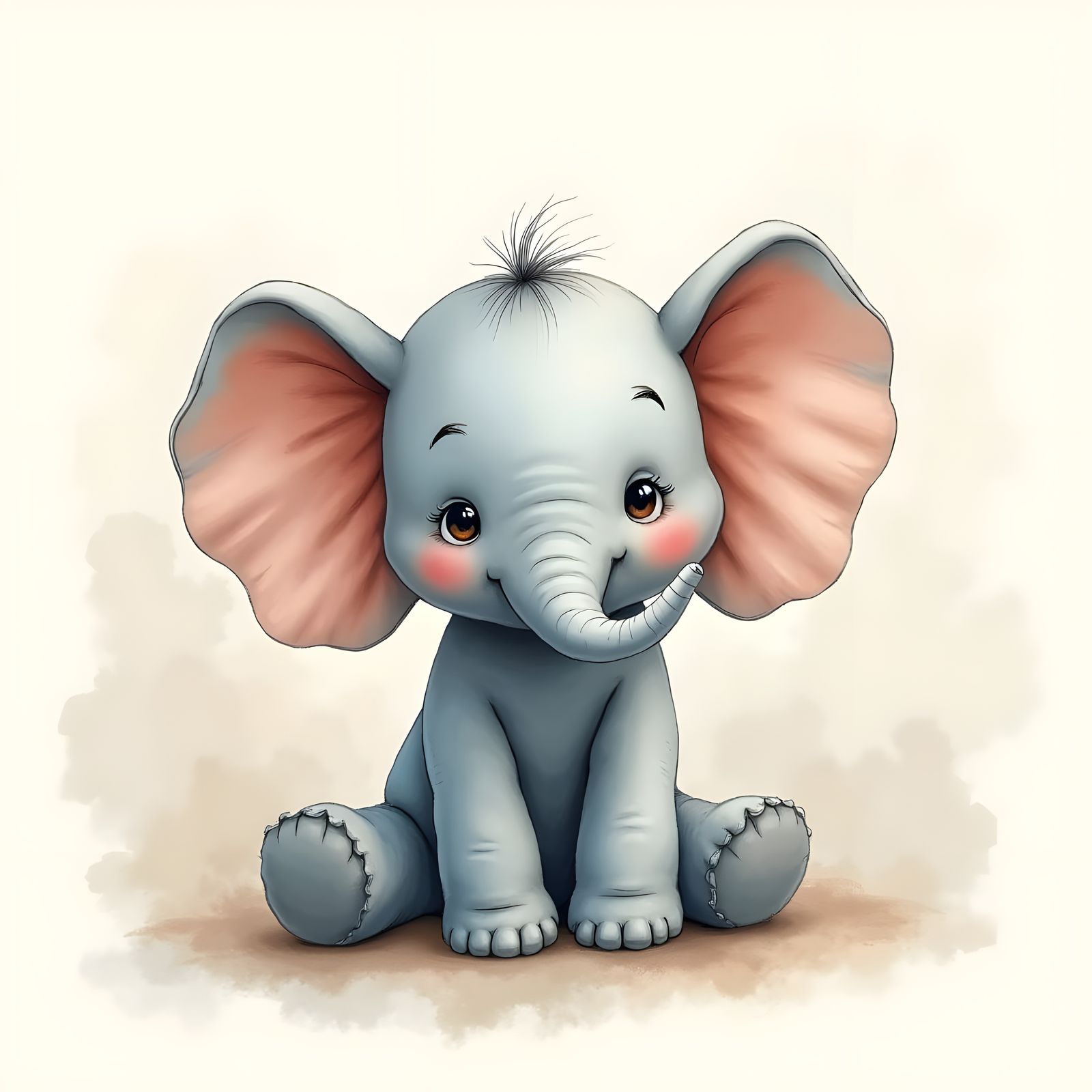 Cute Stuffed Elephant in Watercolor Style