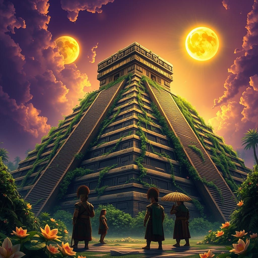 Ancient Aztec Pyramid Rises in Vibrant Jungle Splendor