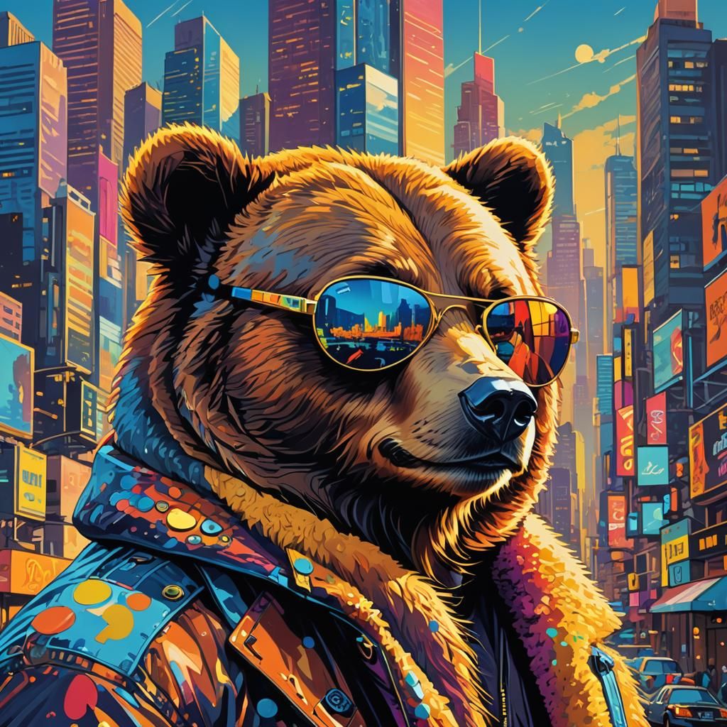 Pop Art Bear in Aviator Sunglasses