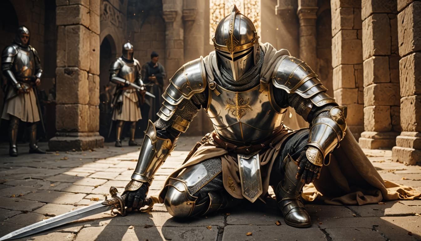 Templar Knight Praying in Gleaming Armor