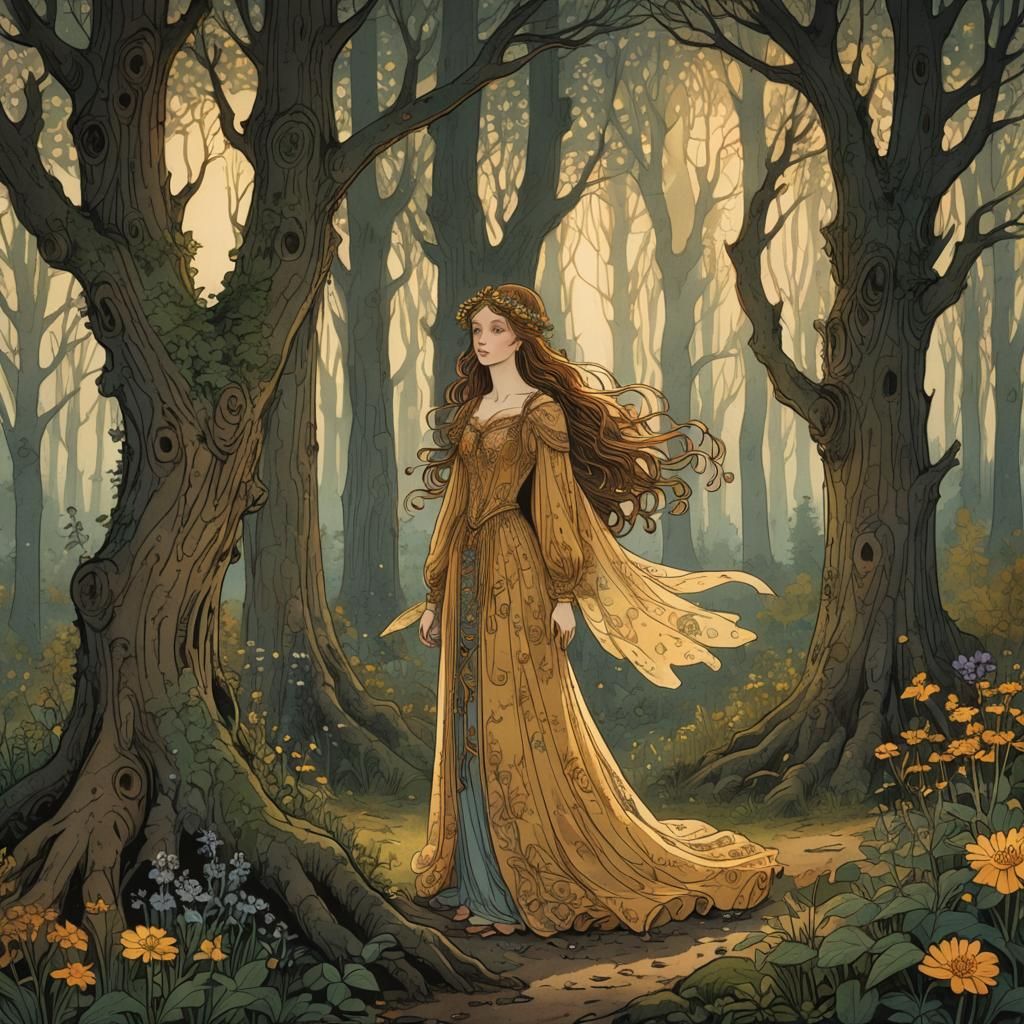 Princess Alone in the Wood: Fairy Tale Illustration
