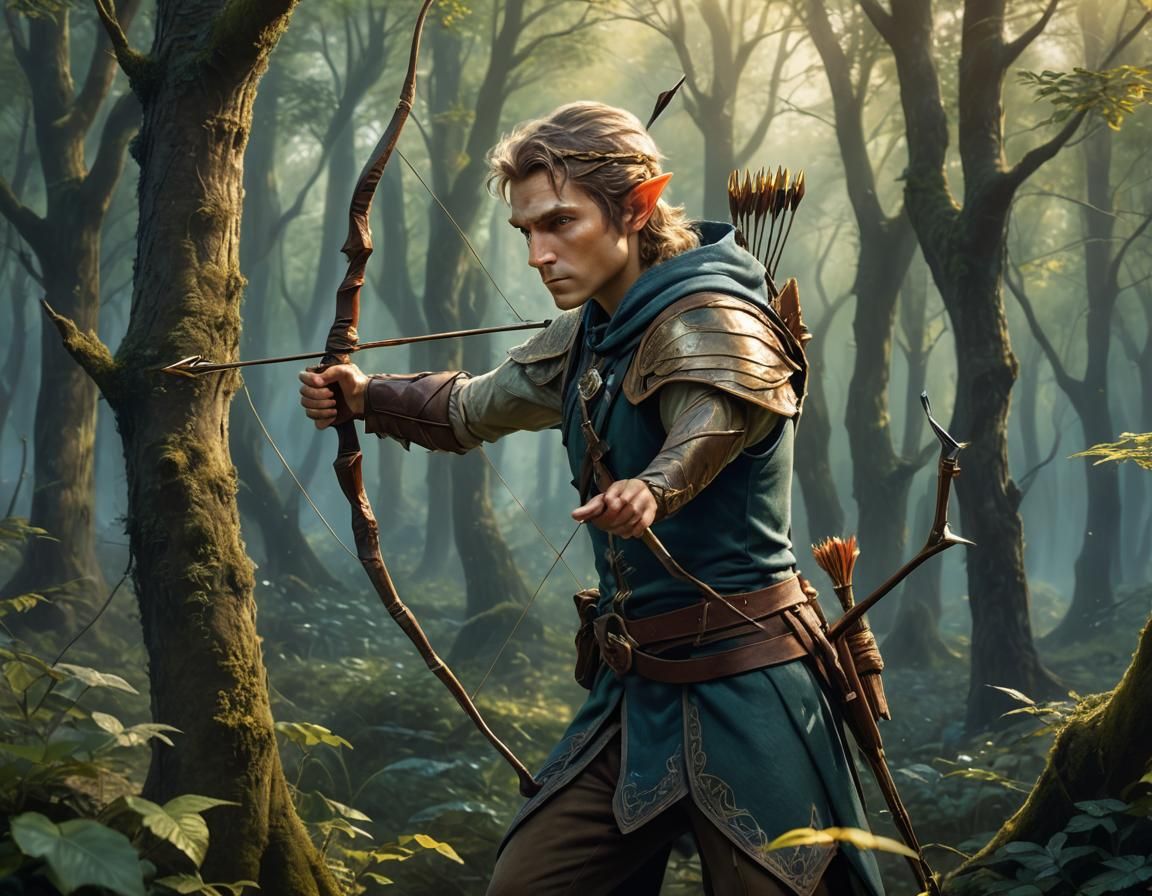 Elf Archer in Mystical Woodland: Fantasy Matte Painting