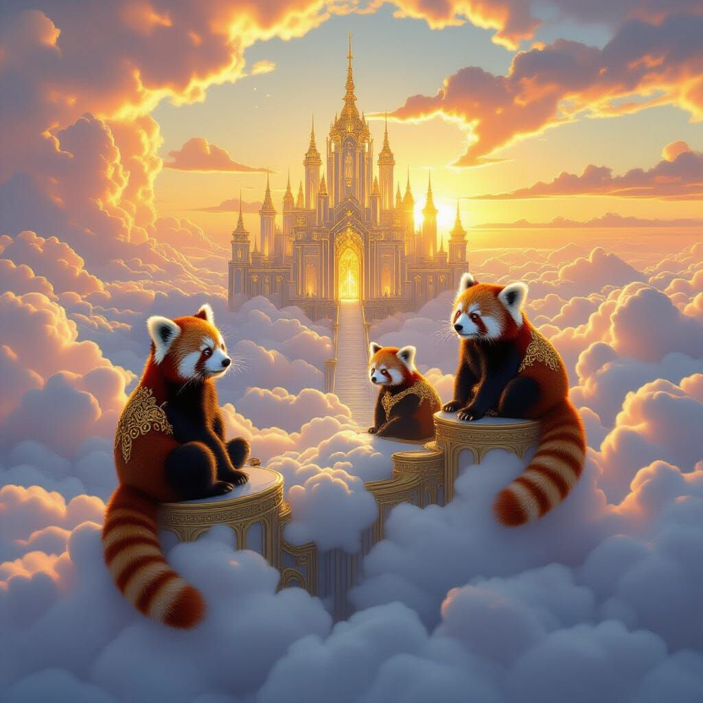 Crystal Palace in Clouds: Red Panda Sky Guardians