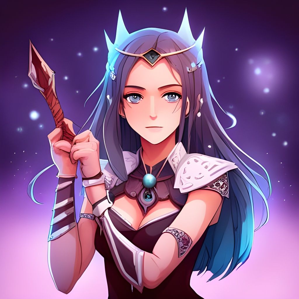 Anime Dark Witch Girl with Jewel Crown