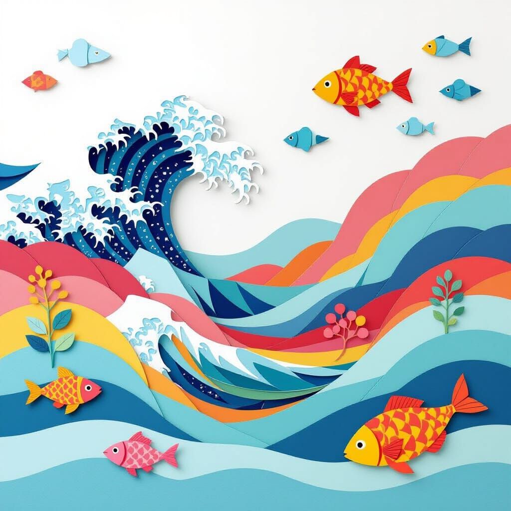 Colorful Paper Art Ocean Scene with Sea Creatures