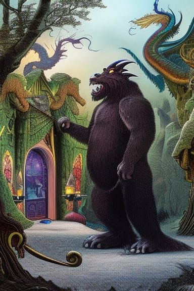 Enchanted Dragon Sasquatch in Storybook Illustration