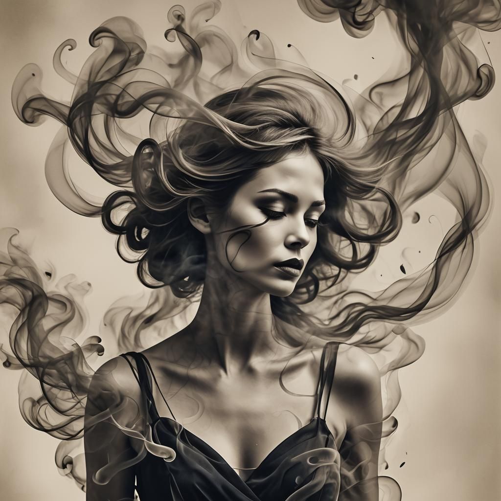 Elegant Woman of Smoke in Smoke Art Style