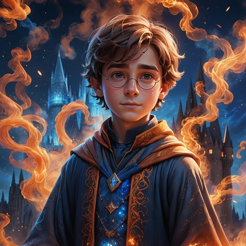 Boy Wizard Portrait with Magic Dress in 3D Style