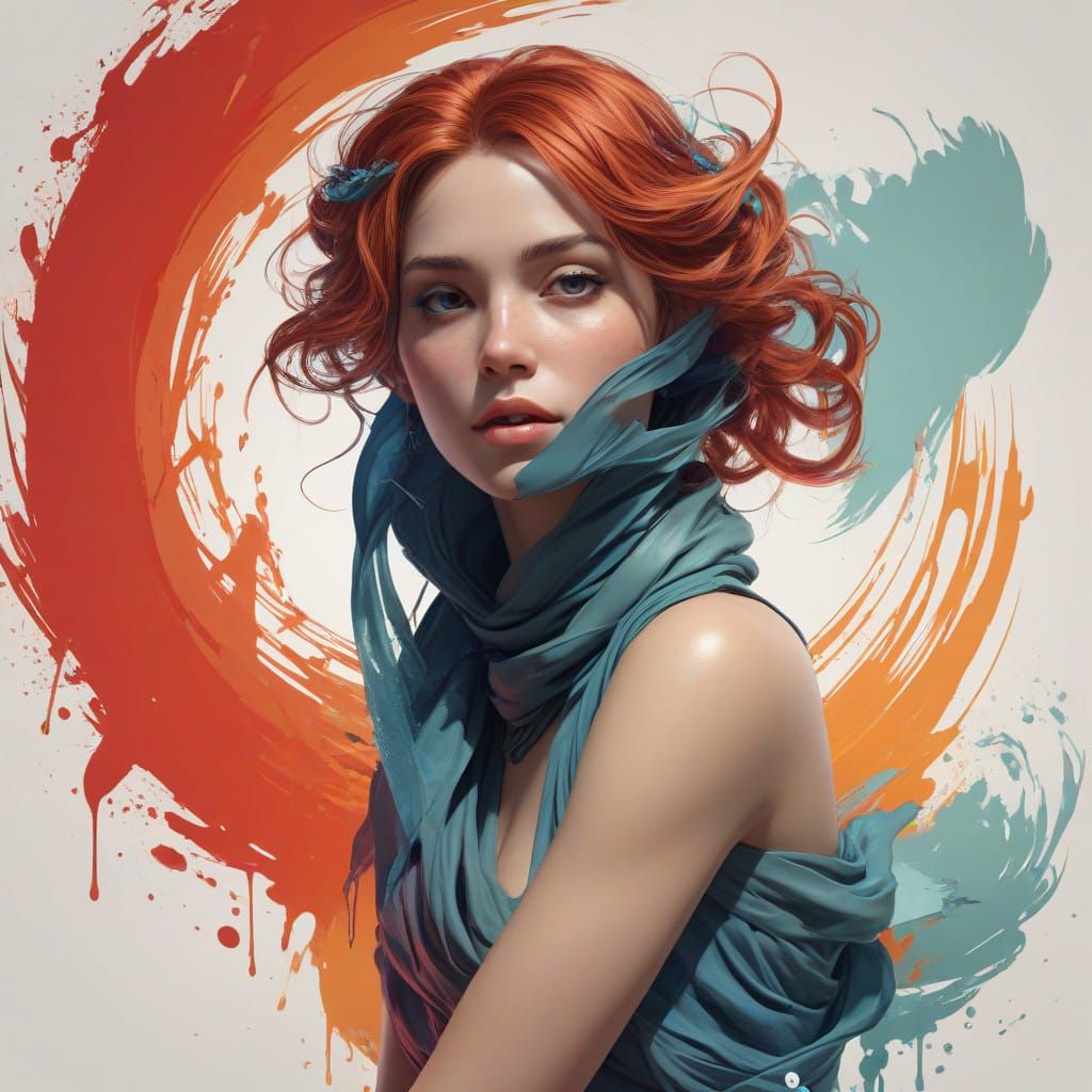 Ethereal Art Nouveau Portrait in Triadic Colors