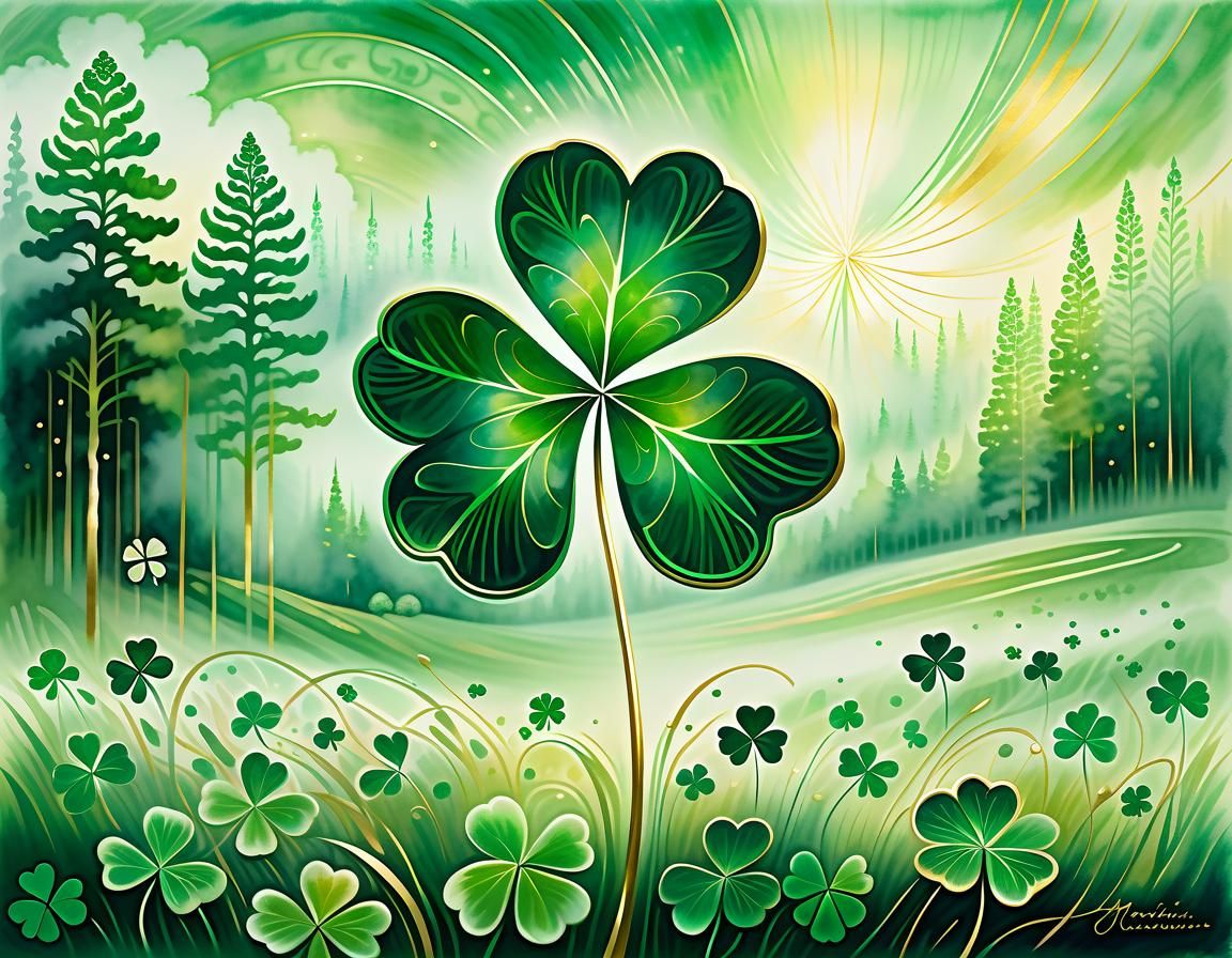 Enchanted Four-Leaf Clover in Ethereal Mist