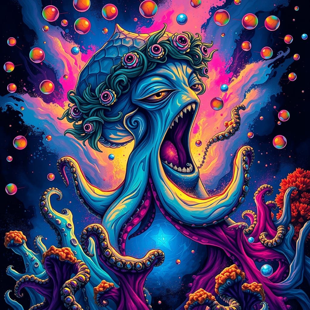 Psychedelic Sea Siren Screaming on Bioluminescent Reef