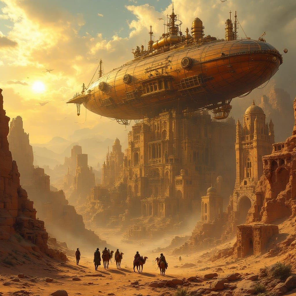 Steampunk Airship Discovers Desert City