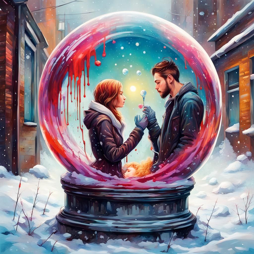 Couple in Crystal Ball: Graffiti Art Style