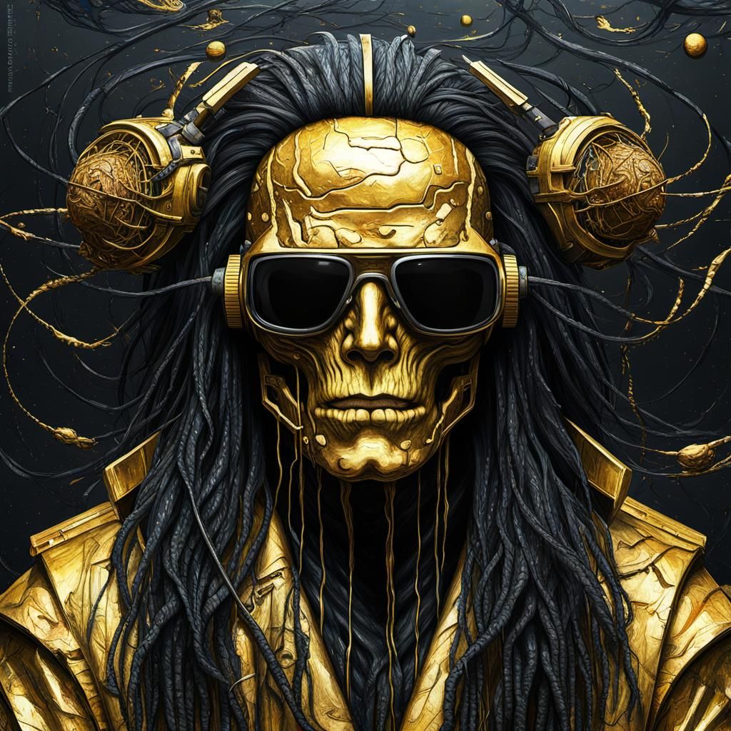 Cyberpunk Figure with Robotic Brain in Impasto Style