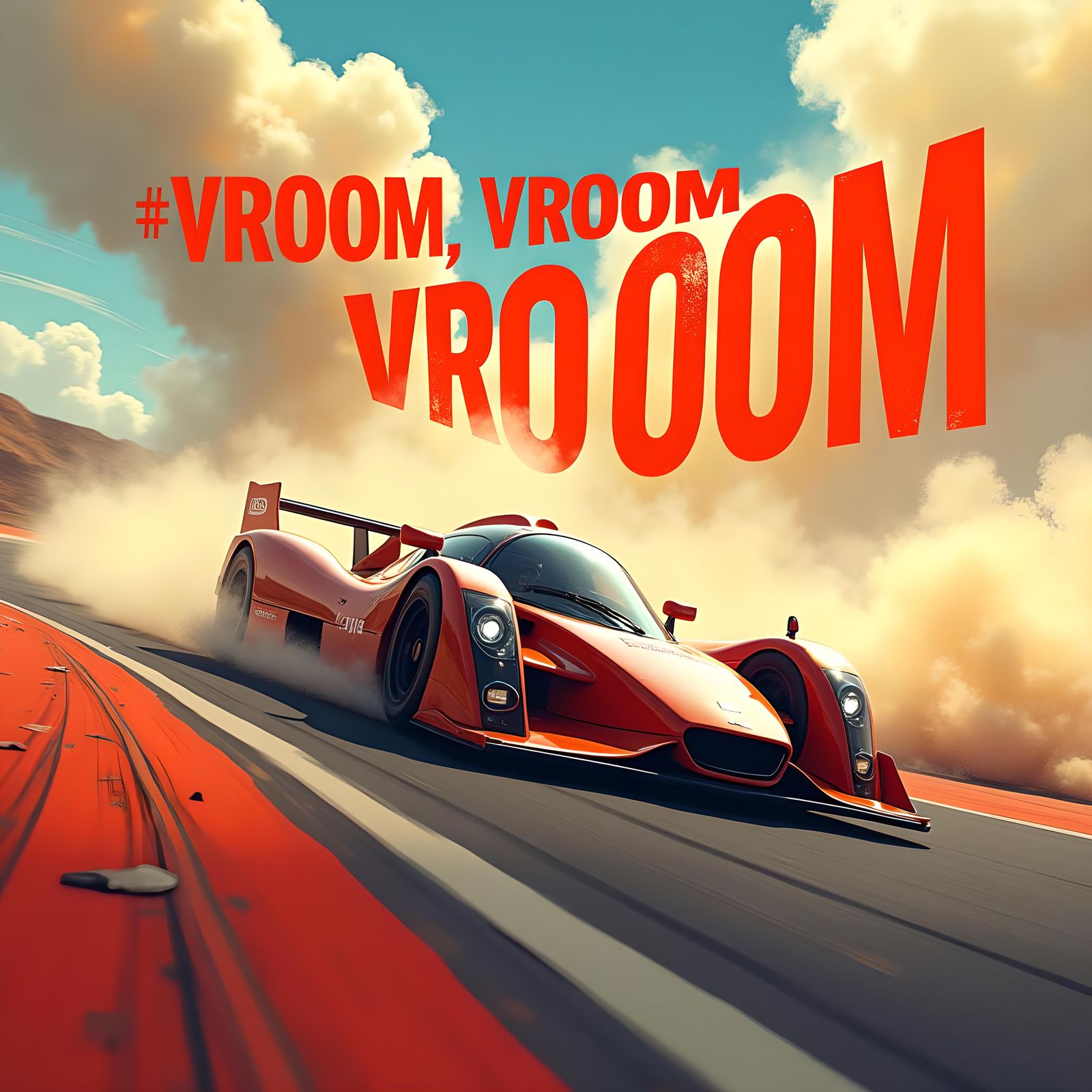 Dynamic Race Car Image with Bold Text