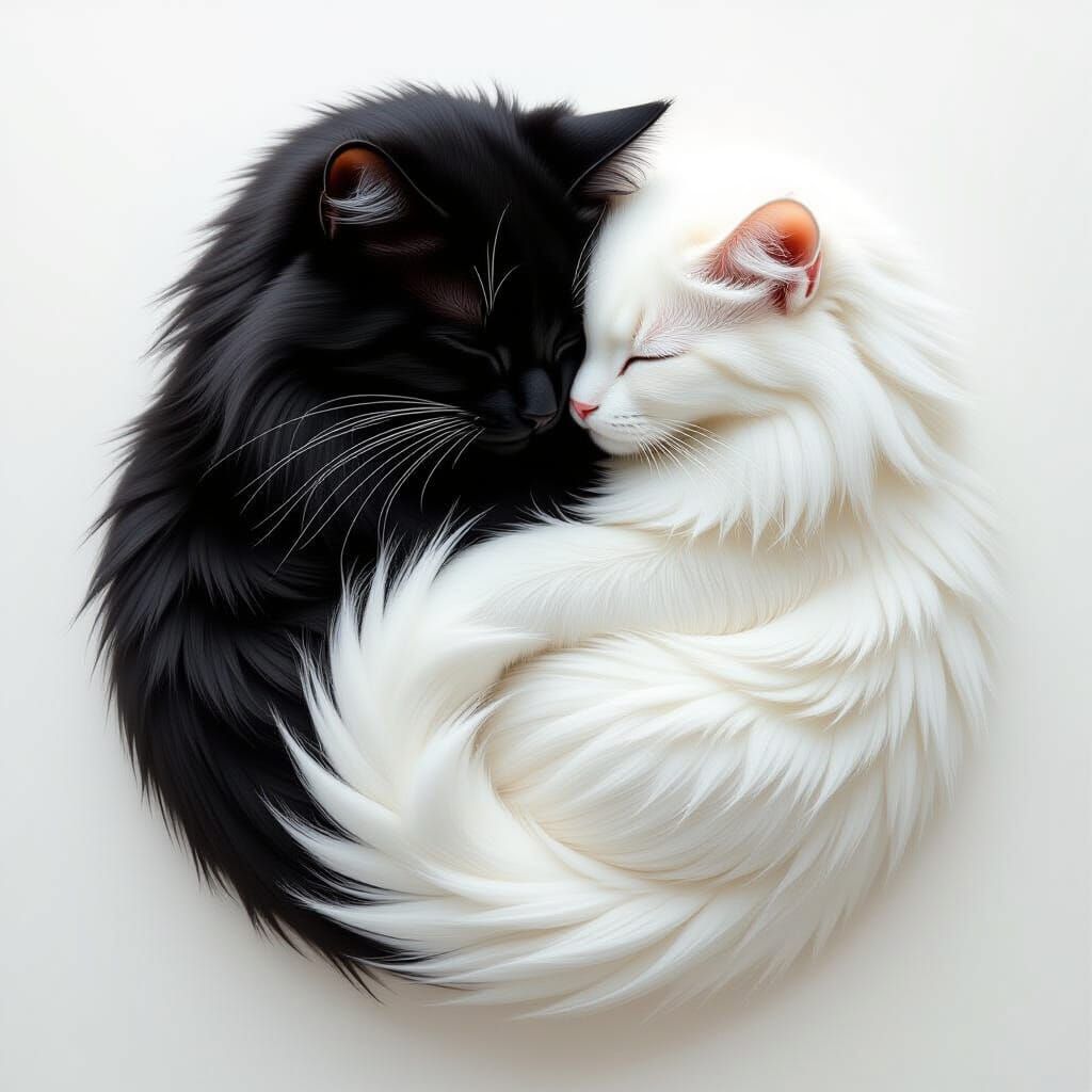 Two Cats Form Harmonious Yin-Yang Symbol