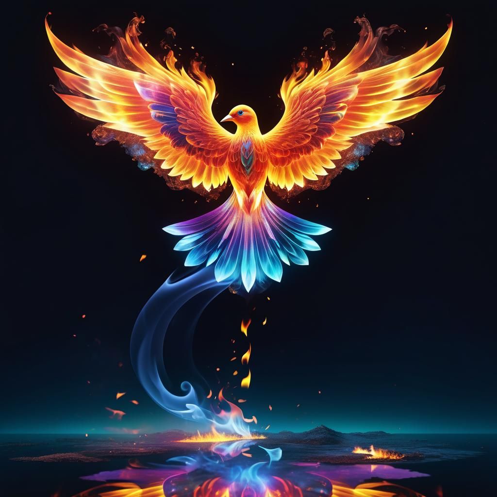 Fiery Bird Astral Illustration in Mixed Media