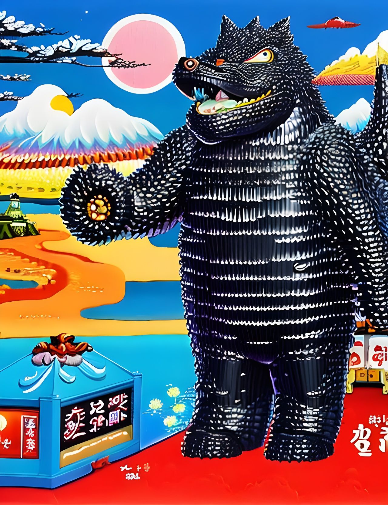 Godzilla in Nihonga Style with Neo-Pop Elements