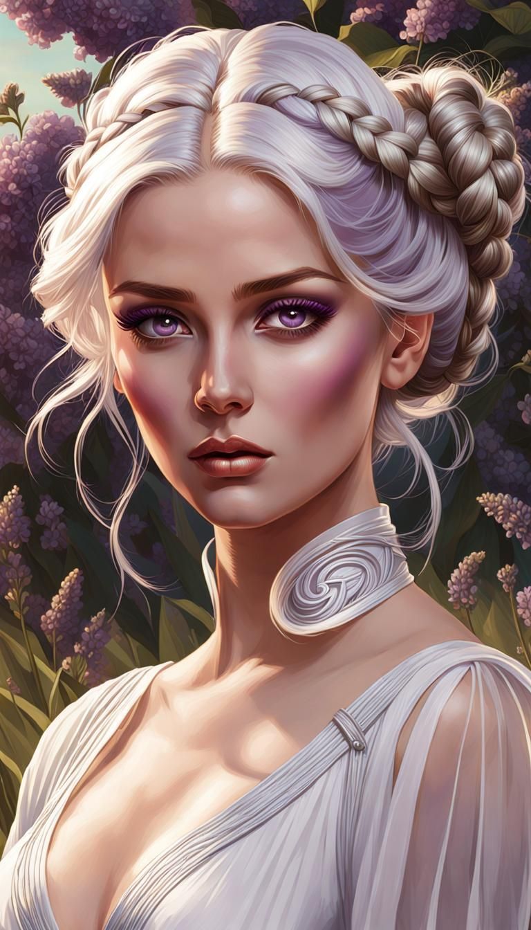 Beautiful Russian Woman in Lilac Meadow, Hyperdetailed Digit...
