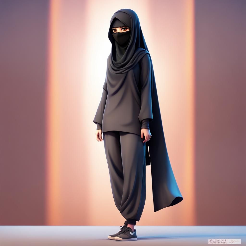 Muslim Girl in Niqab: 3D Anime-Style Digital Art