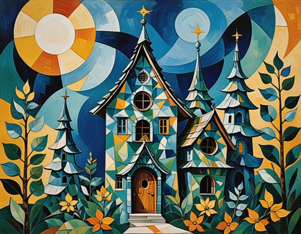 Fantastical Birdhouse Cubism Digital Art