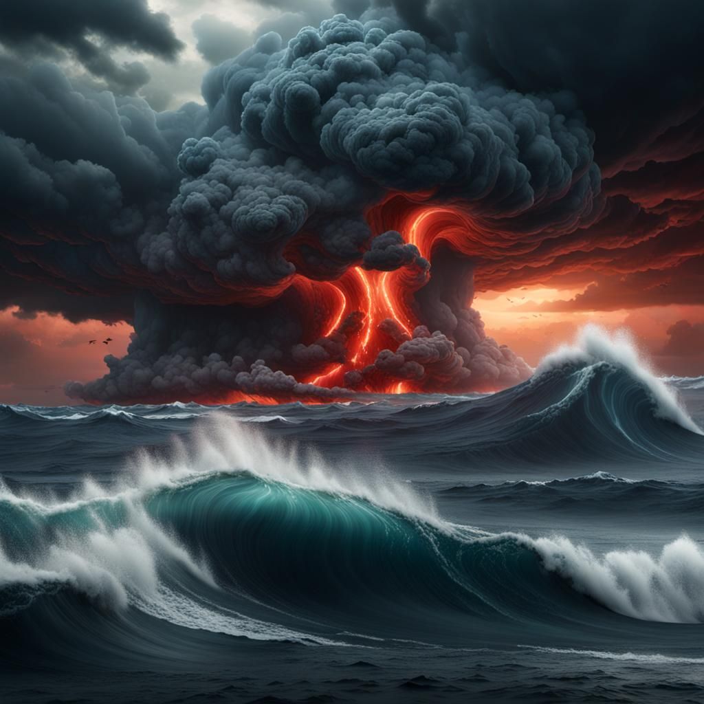 Red Ocean Tornado: Detailed Matte Painting