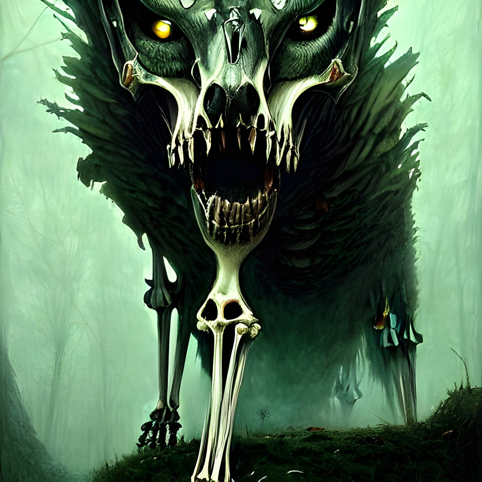 Terrifyingly Beautiful Skeleton Wolf Painting