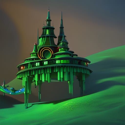 Vibrant Jade Castle: 3D Digital Art