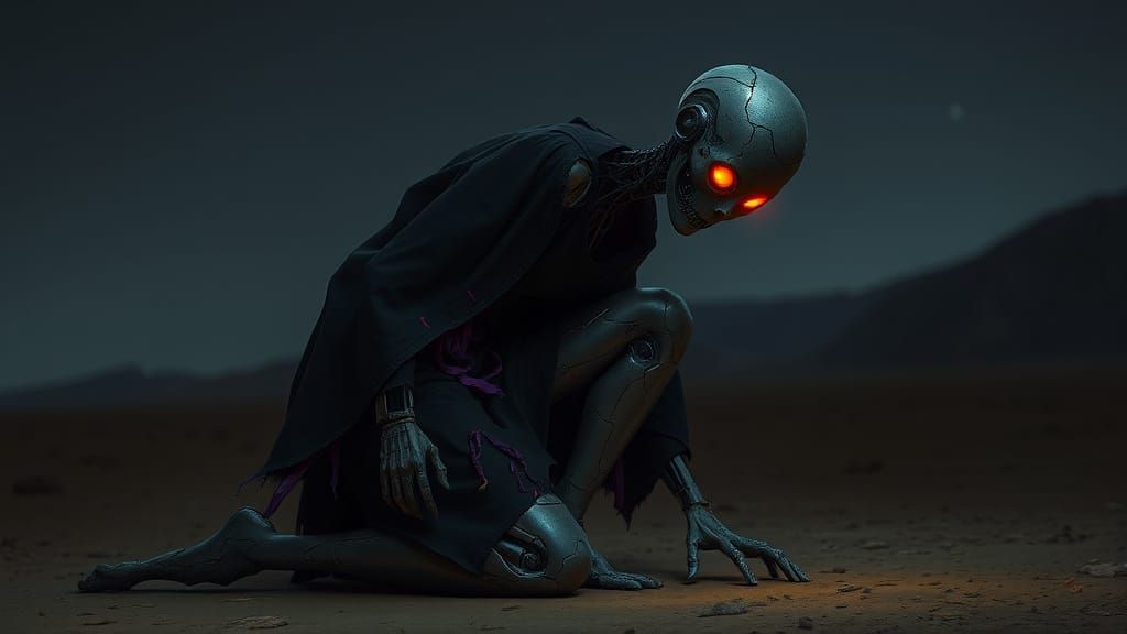 Cyberpunk Android in Barren Wasteland