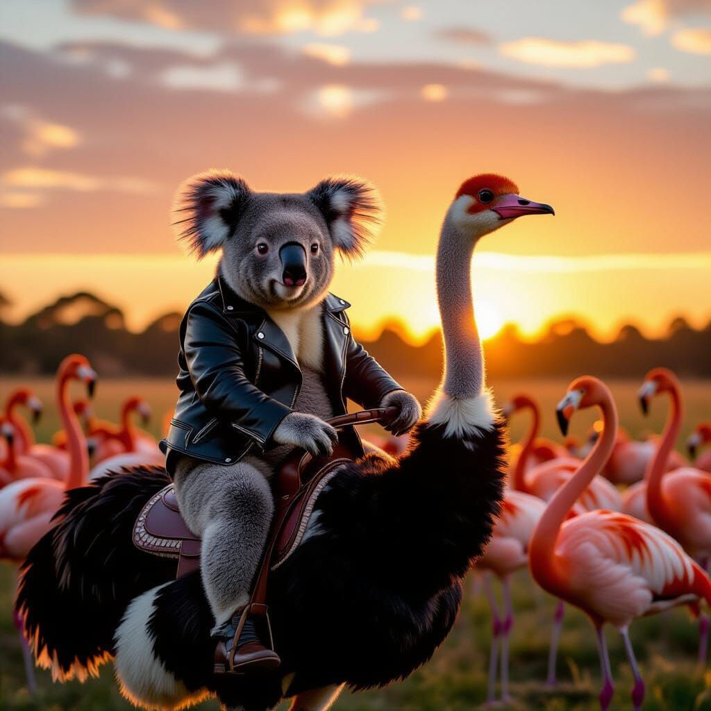 Koala Bear Ostrich Ride at Sunset