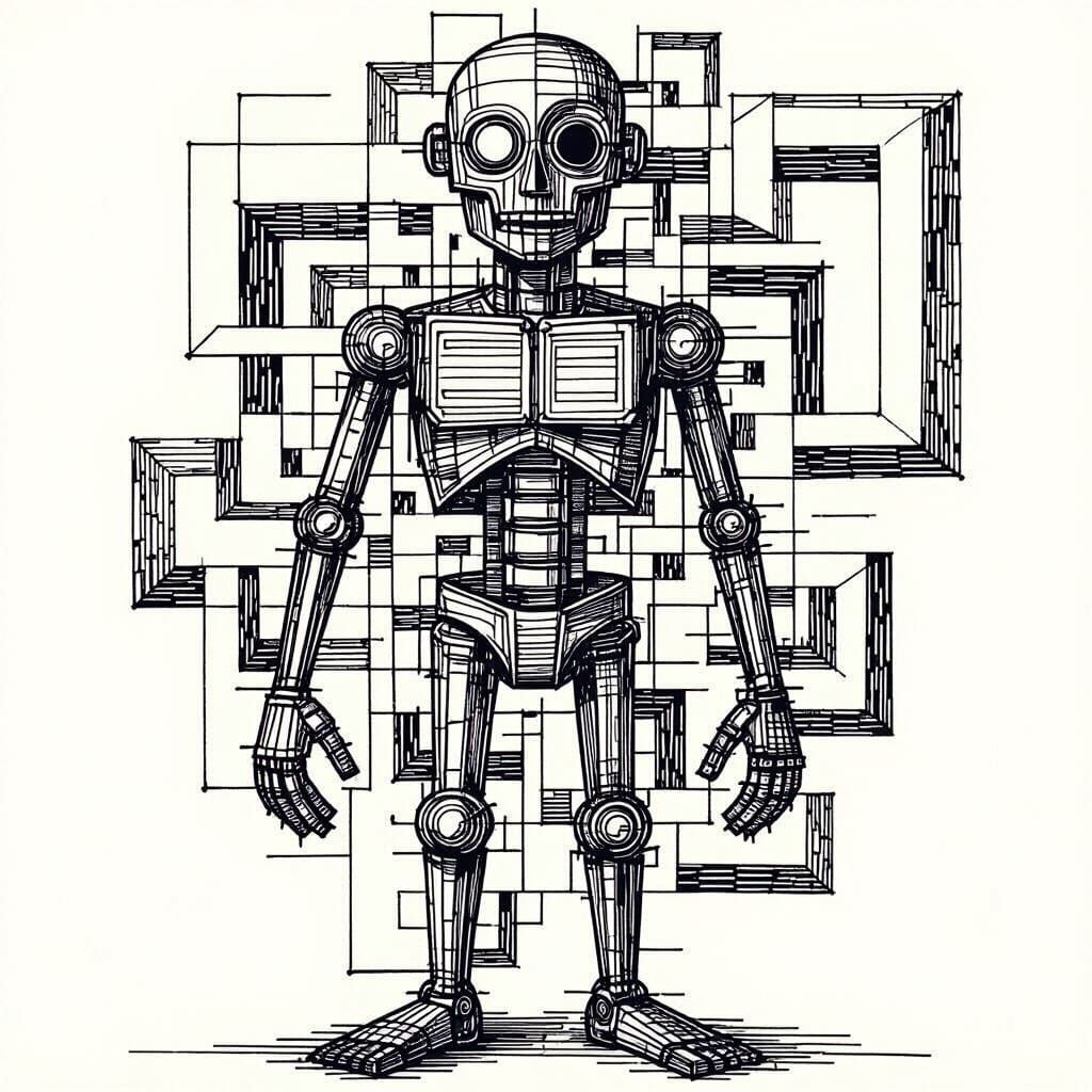 Intricate Stick Figure Illustration With Impossible Geometry